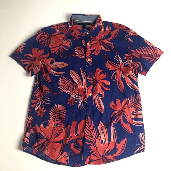 Tommy Hillfiger Mens Button Down Floral Size XL Tropical Hawaiian Custom Fit C55 - Picture 1 of 5